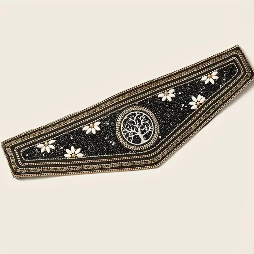 Boho tree of life belt beaded stretch 29” - 32” waist festival renfaire